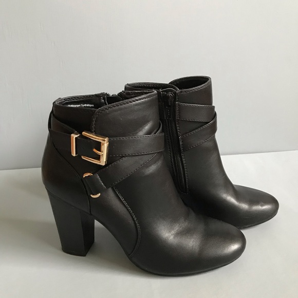 Merona Shoes - Black Heeled Boots with Gold Buckle Merona Shoes - Black Heeled Boots with Gold Buckle